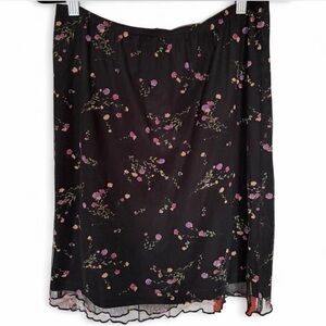 Vintage fashion bug Black Floral Midi Skirt with Pink & Peach Blooms